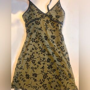 Green and black floral flowy mini dress